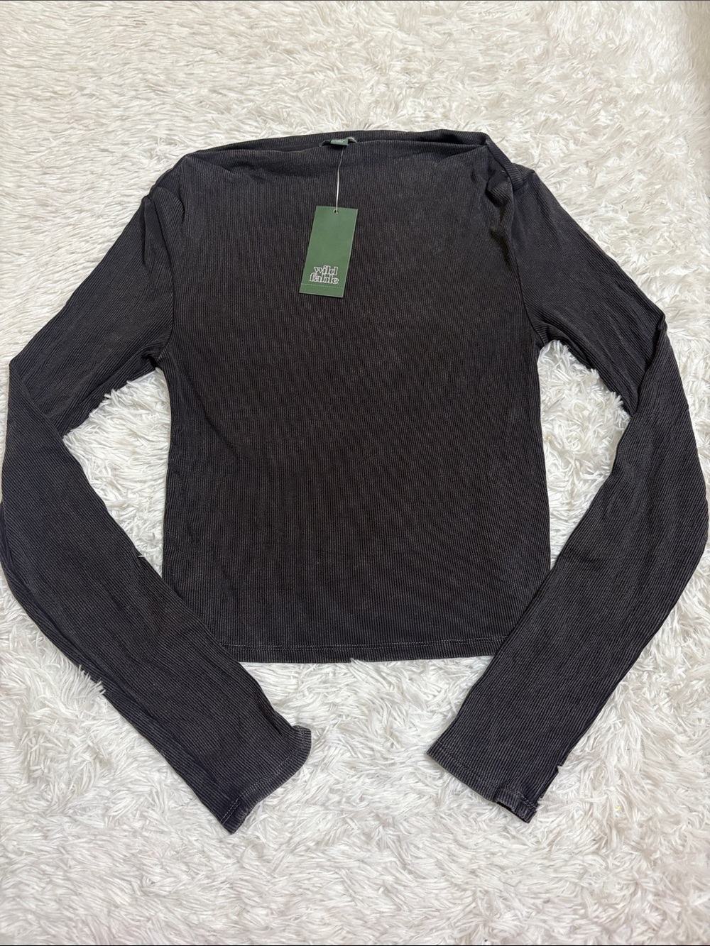 NWT Wild Fable Charcoal Grey/Black Long Sleeve Ribbed Crop Top Size S